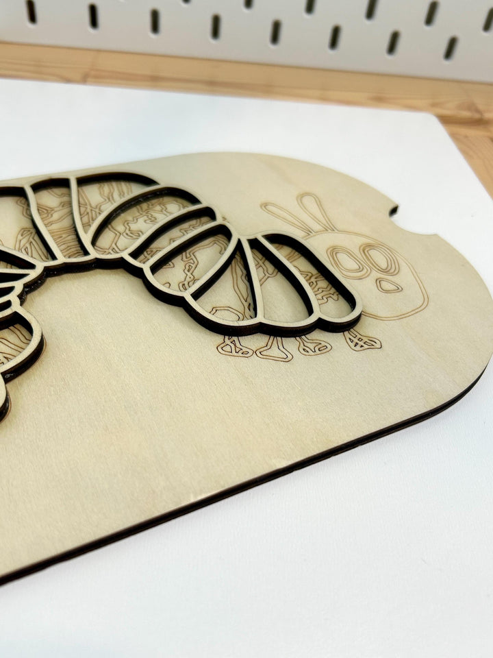 Small Hungry Caterpillar TROFAST Lid | Wooden Flisat Sensory Table Insert | Fillable Learning Tray | Pretend Play | Montessori Activity