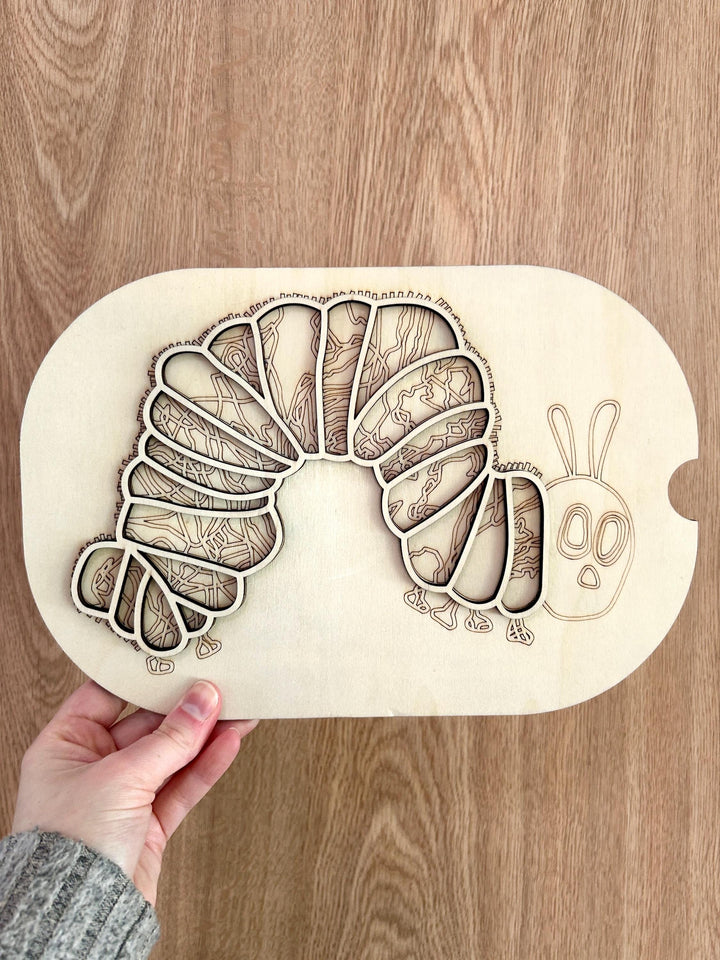 Small Hungry Caterpillar TROFAST Lid | Wooden Flisat Sensory Table Insert | Fillable Learning Tray | Pretend Play | Montessori Activity