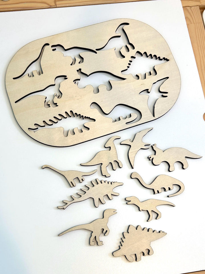 Small Dinosaur Puzzle TROFAST Lid | Wooden Flisat Sensory Table Insert | Learning Tray | Archeologist Pretend Play | Montessori Activity