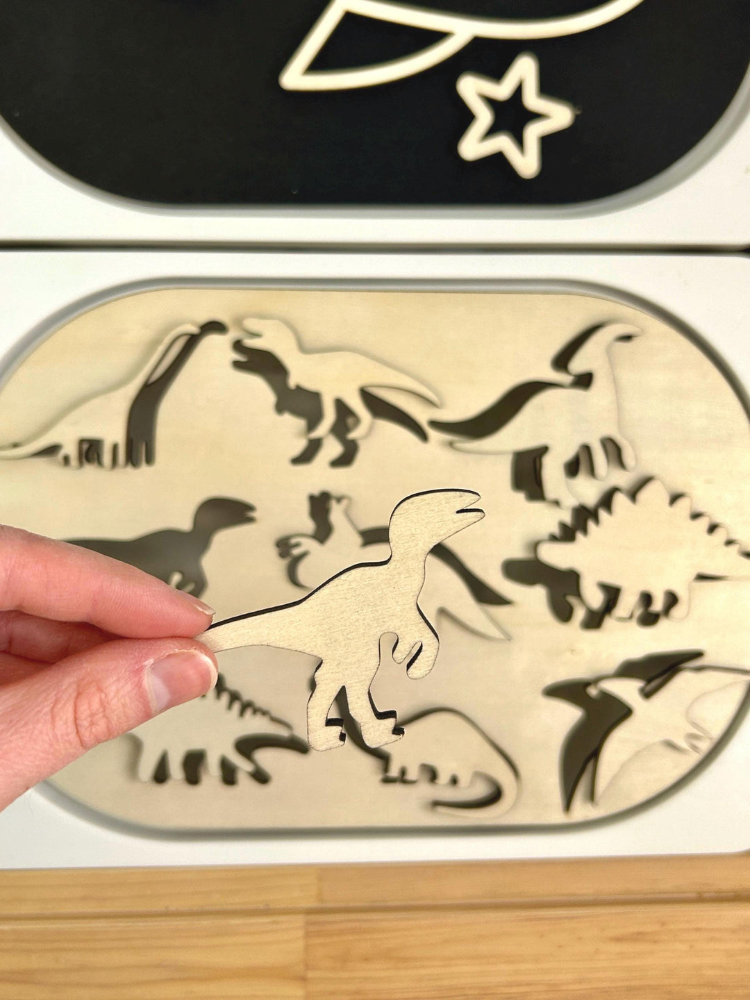 Small Dinosaur Puzzle TROFAST Lid | Wooden Flisat Sensory Table Insert | Learning Tray | Archeologist Pretend Play | Montessori Activity