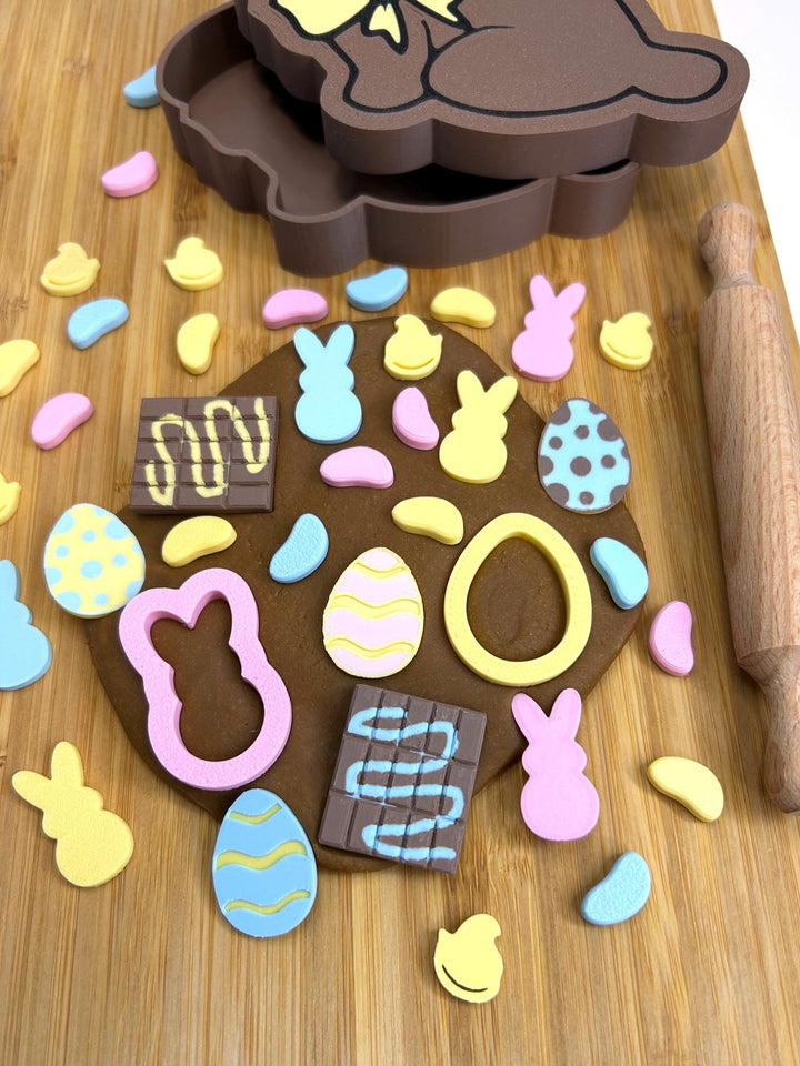 Chocolate Bunny Playdough Box | Easter Candy Sensory Play Kit | Homemade Playdough with Cutters & Loose Parts | Easter Basket Gift