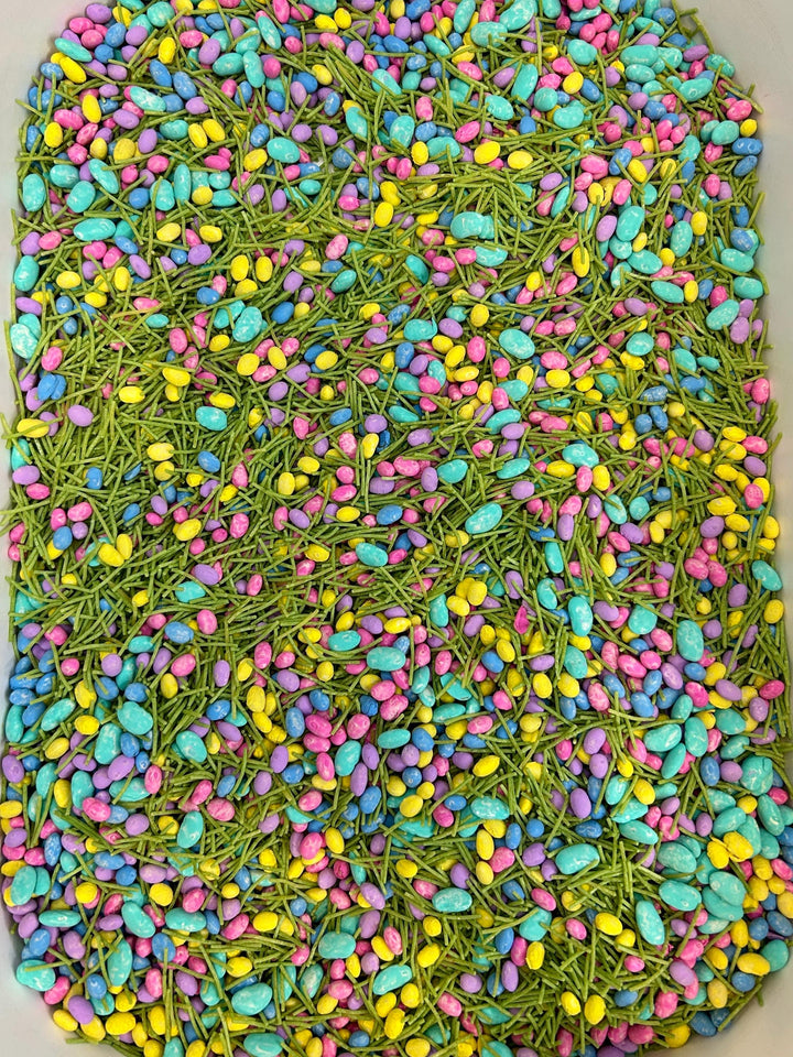 Easter Bunny Fun in the Field | Spring Sensory Bin Filler Mix | Egg Shaped Fun | Grass Base Pasta | Handpainted Eggs | Easter Basket Gift