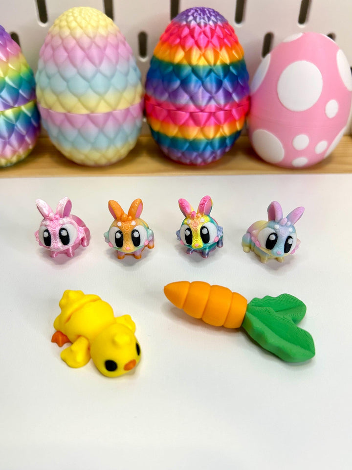 3D Printed Easter Egg | Rainbow Trinket Container | Bunny Articulated Figurine | Small World Play | Chick Fidget Toy | Easter Basket Gift