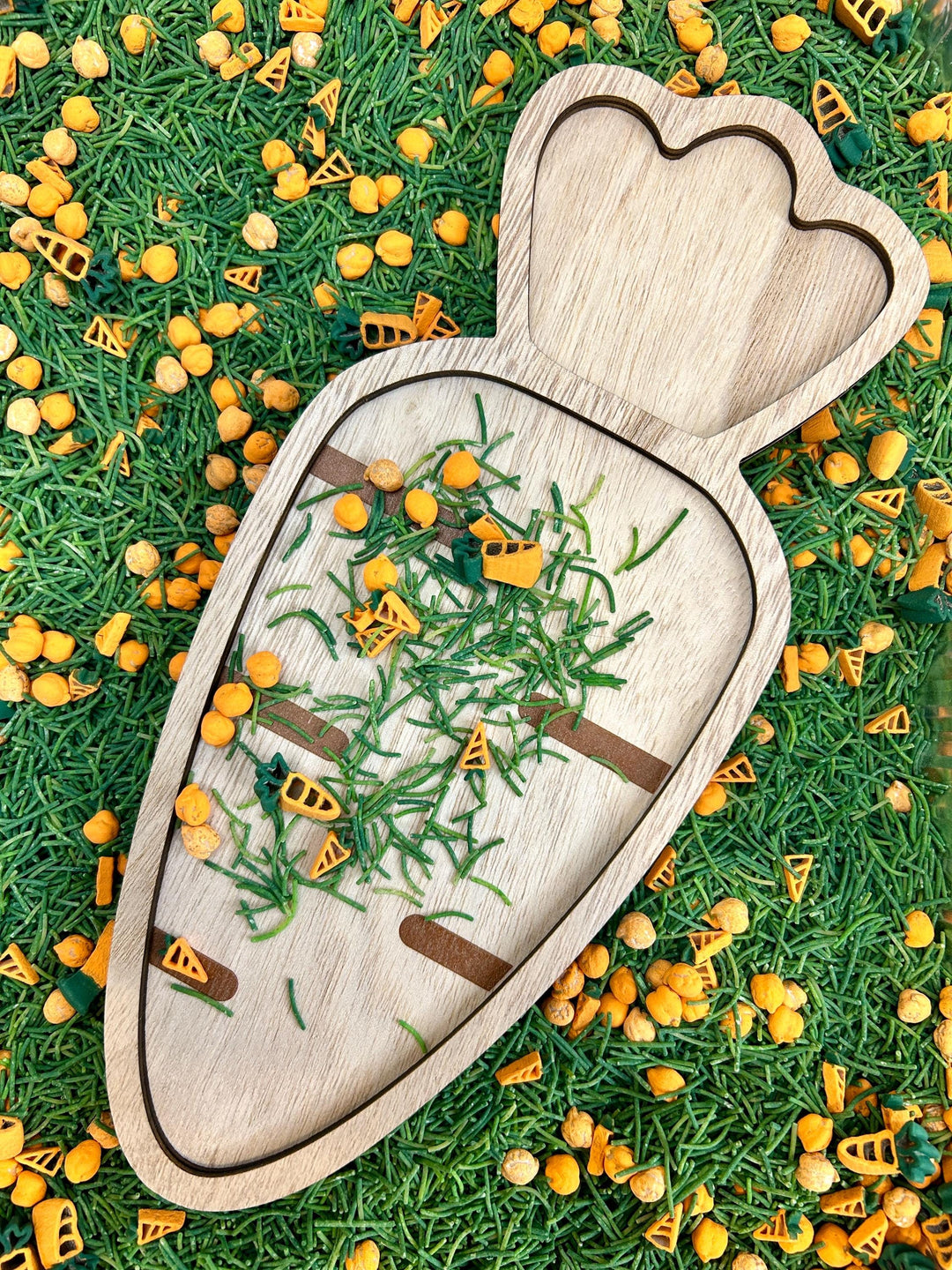 Wooden Carrot Sensory Tray | Wood Easter Trinket Tray | Vegetable Sensory Bin Tool | Montessori Garden Play | Flisat Table Accessory