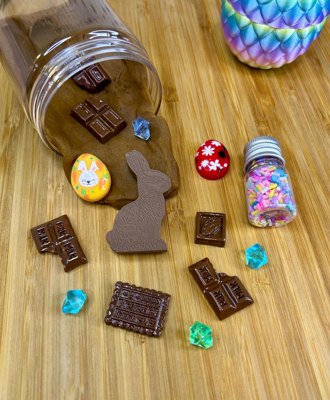 Chocolate Easter Surprise Playdough Jar with Fun Charms | Spring Sensory Play Dough | Easter Basket Gift for Kids | Invitation to Play