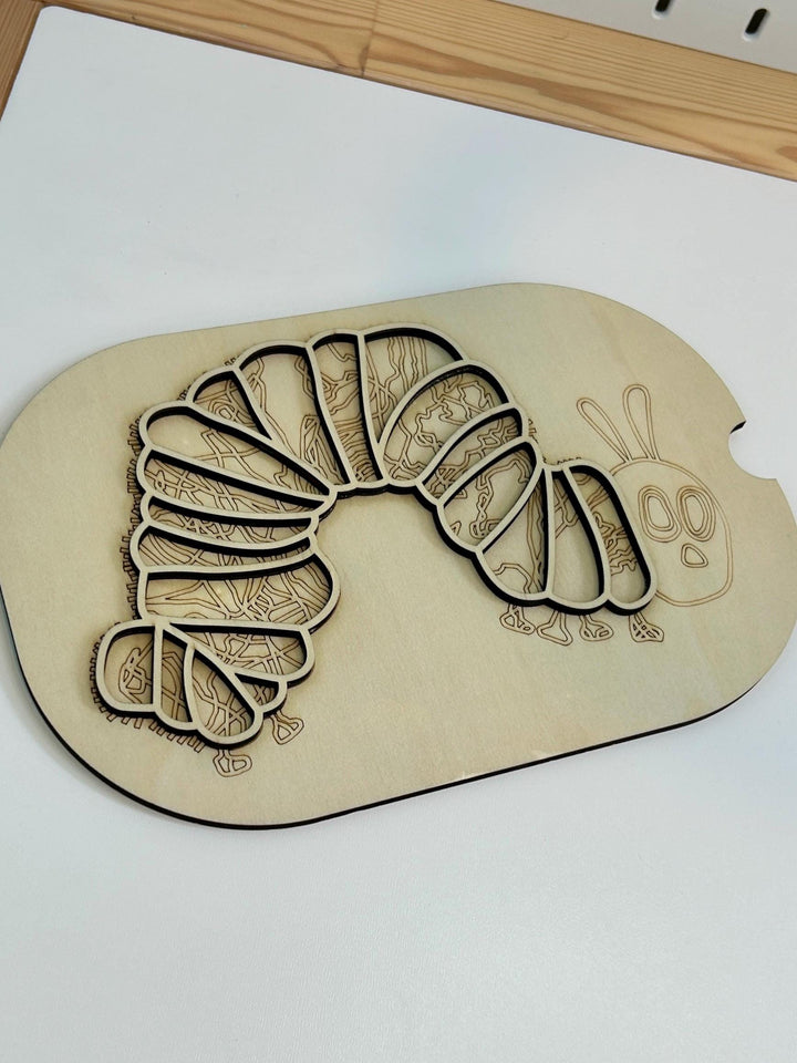 Small Hungry Caterpillar TROFAST Lid | Wooden Flisat Sensory Table Insert | Fillable Learning Tray | Pretend Play | Montessori Activity