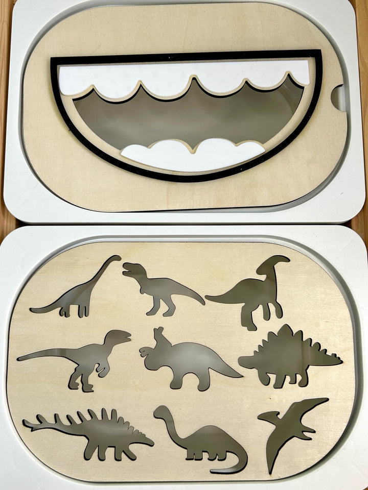 Small Dinosaur Puzzle TROFAST Lid | Wooden Flisat Sensory Table Insert | Learning Tray | Archeologist Pretend Play | Montessori Activity