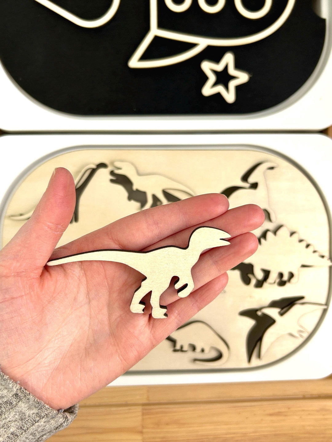 Small Dinosaur Puzzle TROFAST Lid | Wooden Flisat Sensory Table Insert | Learning Tray | Archeologist Pretend Play | Montessori Activity