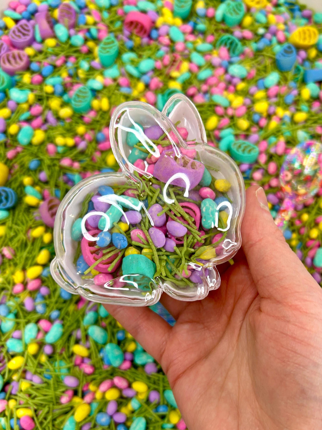 Easter Bunny Fun in the Field | Spring Sensory Bin Filler Mix | Egg Shaped Fun | Grass Base Pasta | Handpainted Eggs | Easter Basket Gift