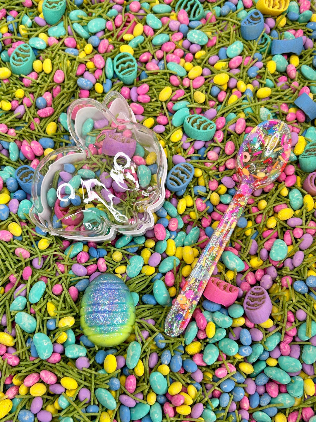 Easter Bunny Fun in the Field | Spring Sensory Bin Filler Mix | Egg Shaped Fun | Grass Base Pasta | Handpainted Eggs | Easter Basket Gift