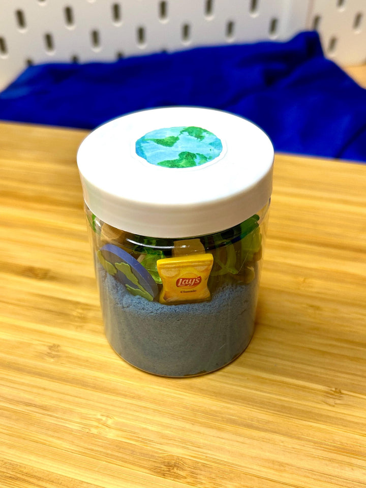 Earth Day Kinetic Sand Kit with Charms | Recycling Sensory Play | Spring Learning Tool | Montessori Play | 120g Blue Green Stretchy Sand