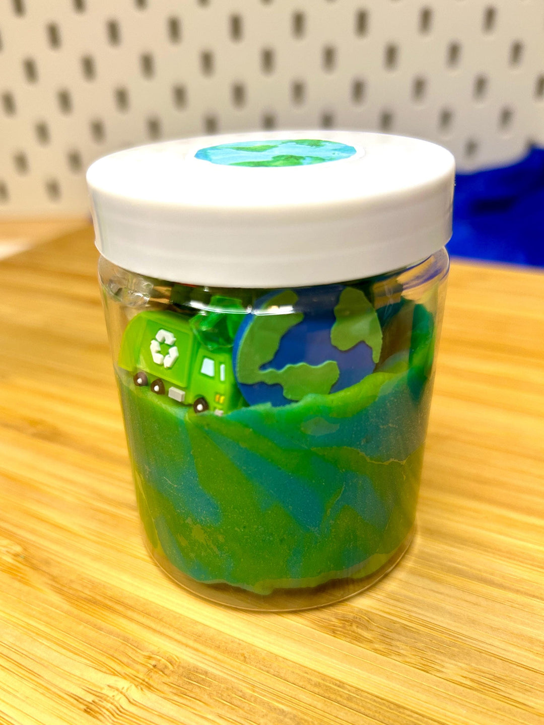 Earth Day Playdough Kit with Charms | Recycling Sensory Play | Spring Montessori Learning | Miniature Trash | 160g Blue Green Homemade Dough