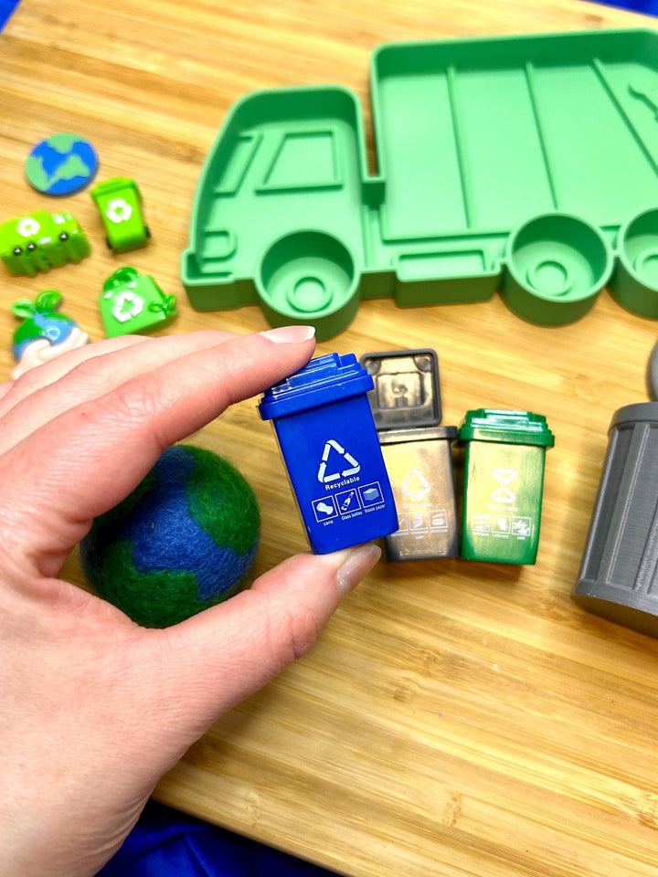 Earth Day Sensory Play Set | Garbage Man Truck Bin | 3D Printed Green Recycling Trinket Tray | Montessori Play | Flisat Table Accessory