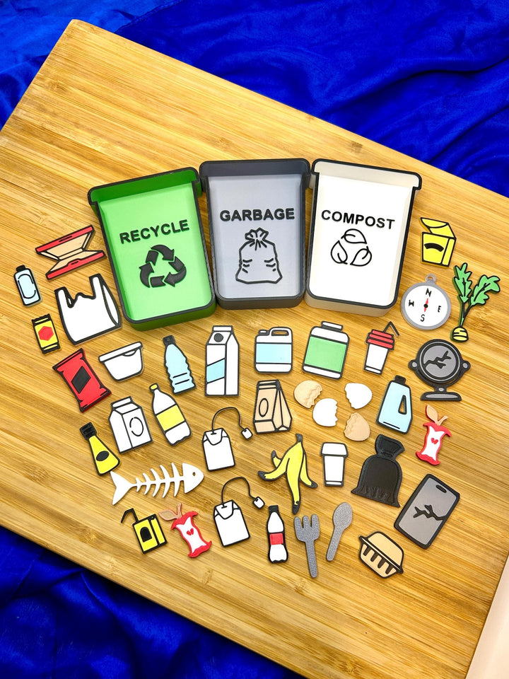 Recycling Sensory Filler Mix | Earth Day Sensory Bin | Green & Blue Filler | Garbage Truck Theme | Montessori Learning | Flisat Table Fun