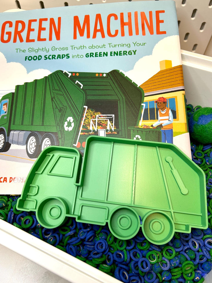 Earth Day Sensory Play Set | Garbage Man Truck Bin | 3D Printed Green Recycling Trinket Tray | Montessori Play | Flisat Table Accessory