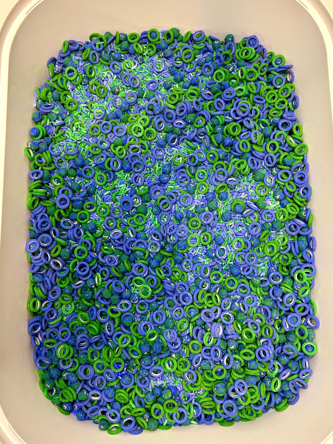 Recycling Sensory Filler Mix | Earth Day Sensory Bin | Green & Blue Filler | Garbage Truck Theme | Montessori Learning | Flisat Table Fun