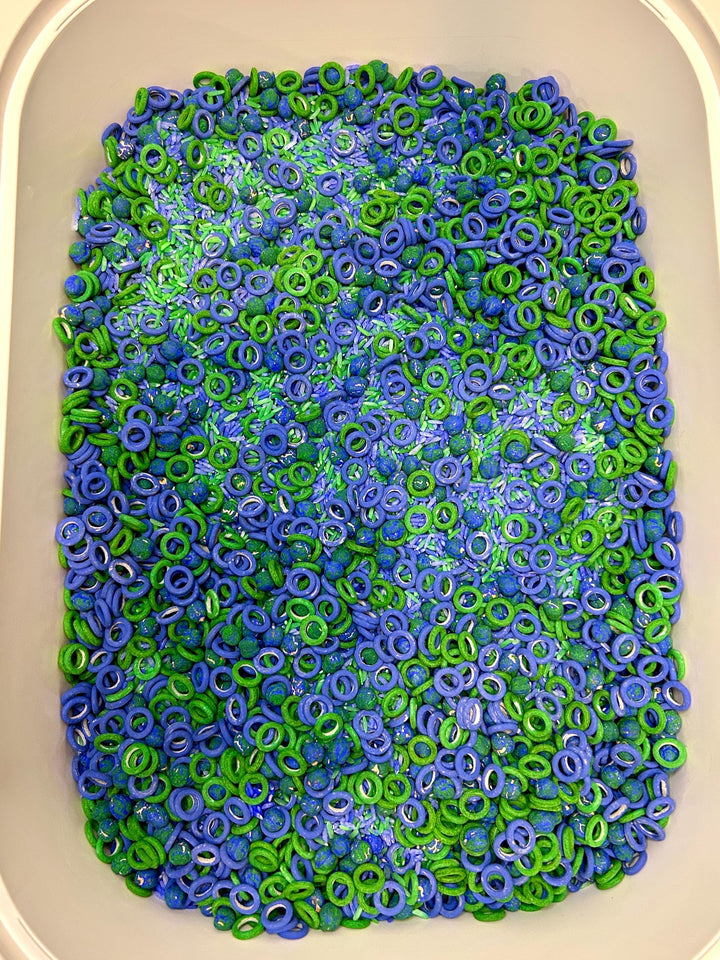 Recycling Sensory Filler Mix | Earth Day Sensory Bin | Green & Blue Filler | Garbage Truck Theme | Montessori Learning | Flisat Table Fun