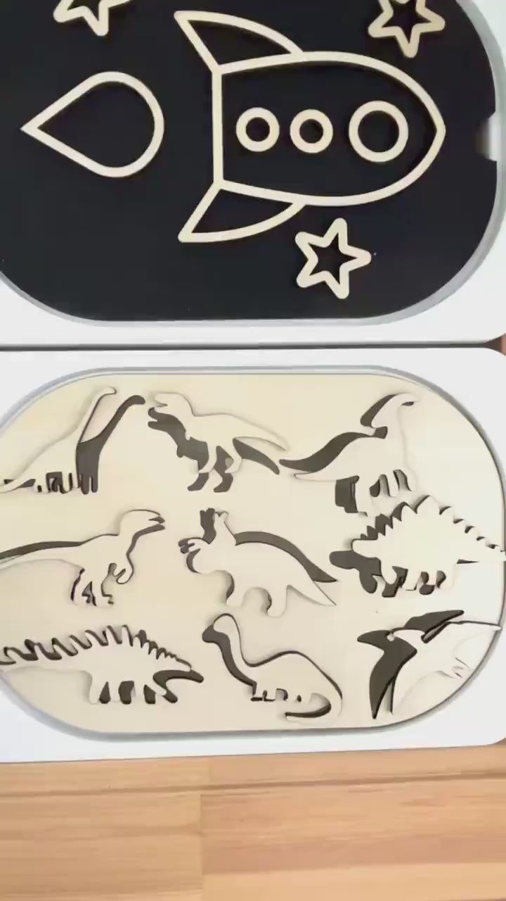 Small Dinosaur Puzzle TROFAST Lid | Wooden Flisat Sensory Table Insert | Learning Tray | Archeologist Pretend Play | Montessori Activity