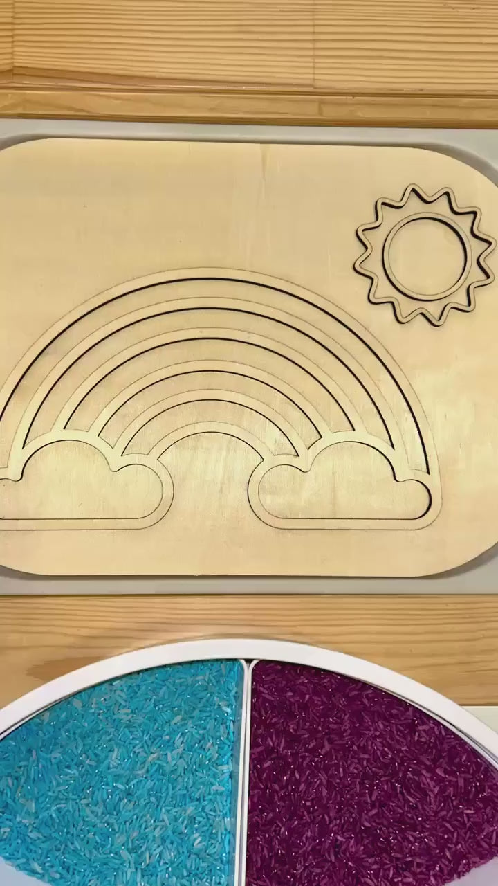 Fillable TROFAST Lid | Wooden Flisat Sensory Table Insert | Rainbow & Sunshine Shapes | Unfinished or Handpainted Montessori Activity
