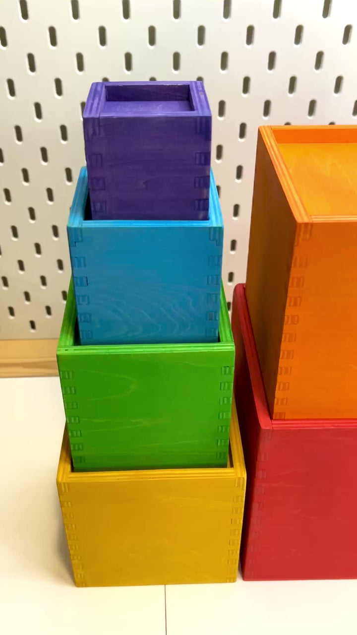 Wooden Colourful Nesting Boxes | Stackable Rainbow