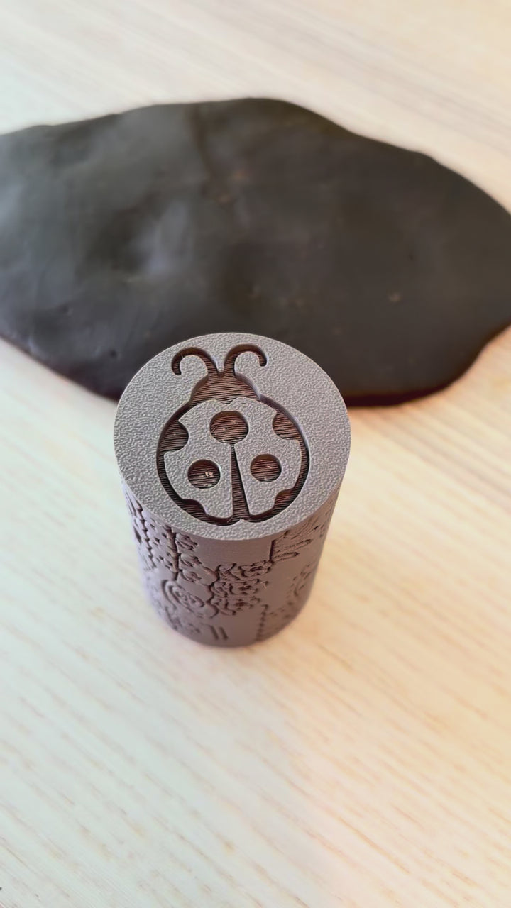 Gardening Texture Roller | 3D Printed Playdough Tool with Sunshine &amp; Ladybugs | Eco-Friendly PLA