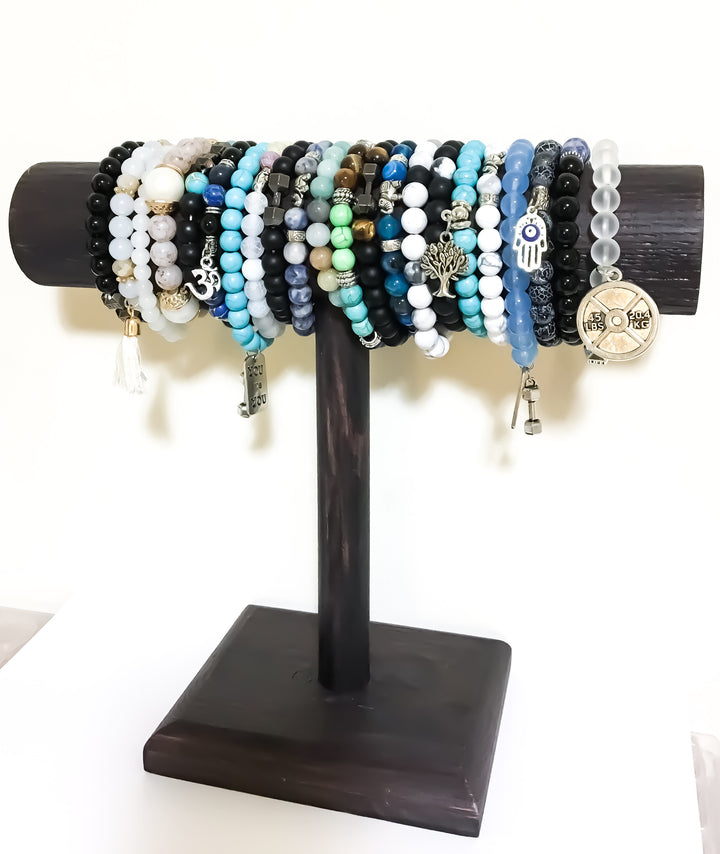 Fitness Dumbbell Beaded Bracelet, Clear Beads