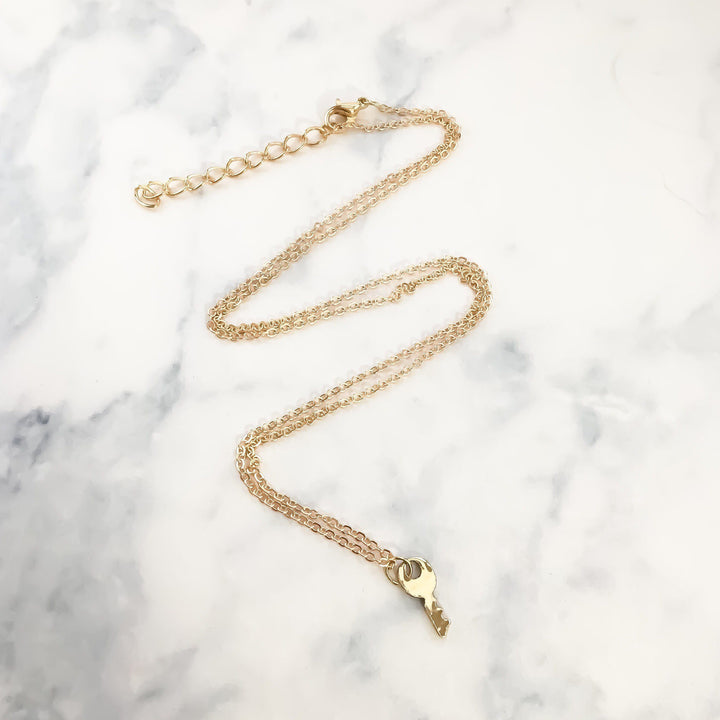 Dainty Gold Key Necklace, Key To Success Necklace, Graduation Gift Ideas, Gold Minimalist Jewelry, Simple Gold Key Necklace, Gifts For Her