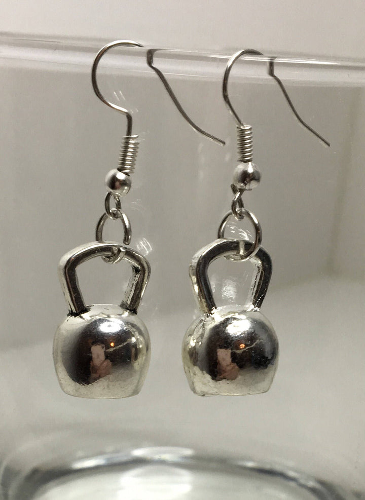Kettlebell Dangle Earrings, Fitness Jewelry, Kettlebell Jewelry Silver, Workout Earrings, Weightlifting Earrings, Gifts for Fitness Lovers