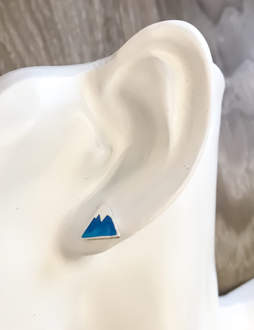 Blue Triangle Stud Earrings, Mountain Earrings, Sterling Silver Studs, Minimalist Jewelry, Travel Jewelry, Birthday Gift, Winter Jewelry
