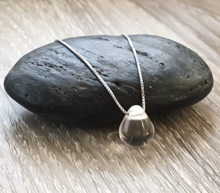 Stay Hydrated, Water Drop Necklace Sterling Silver, Clear Teardrop Pendant, Healthy Habits Gift, Cute Weight Loss Gift, Simple Reminder
