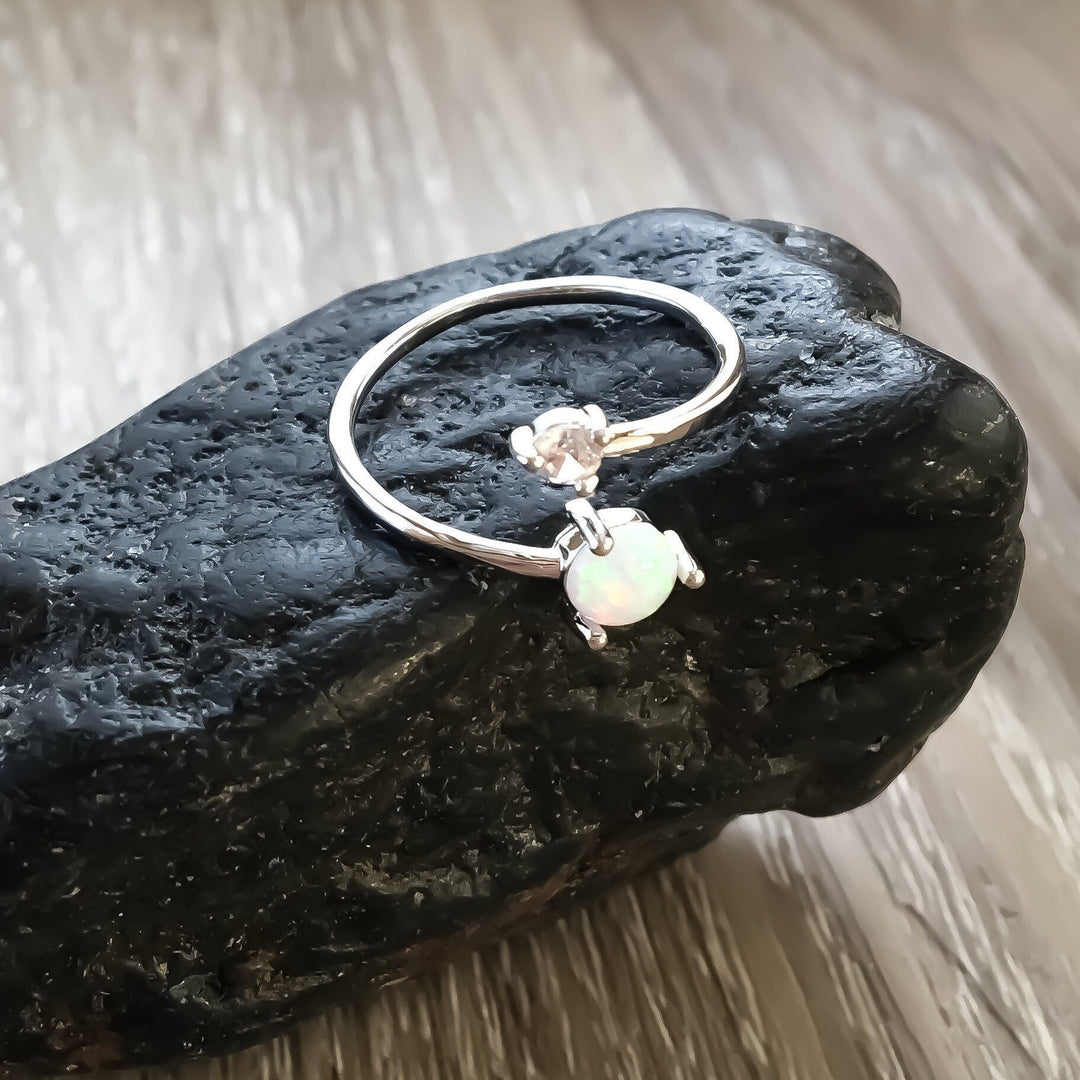Adjustable Opal Ring, Minimalist Jewelry, Cubic Zirconia Ring, October Jewelry, Promise Ring, Statement Ring, Opal Birthstone Jewelry