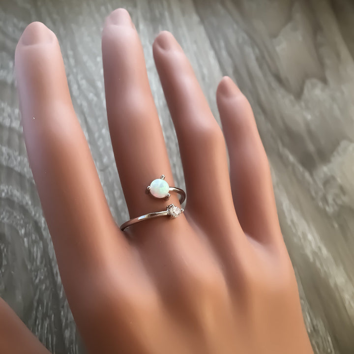 Adjustable Opal Ring, Minimalist Jewelry, Cubic Zirconia Ring, October Jewelry, Promise Ring, Statement Ring, Opal Birthstone Jewelry