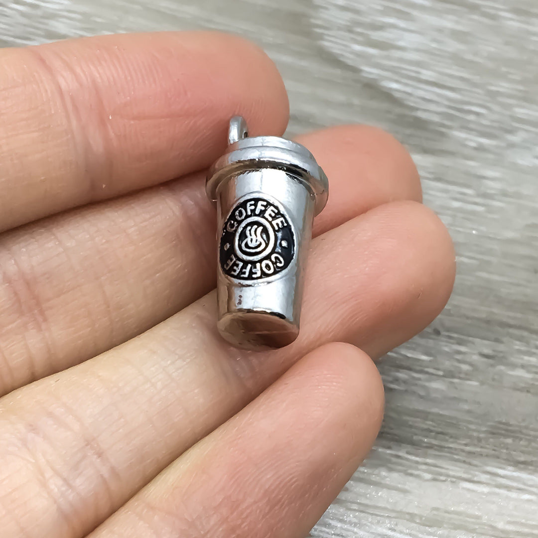 Coffee Lover Keychain, Coffee Cup Charm Keychain, Silver Coffee Jewelry, Stainless Steel Laser Charm, But First Coffee, Coffee Addict, Moms