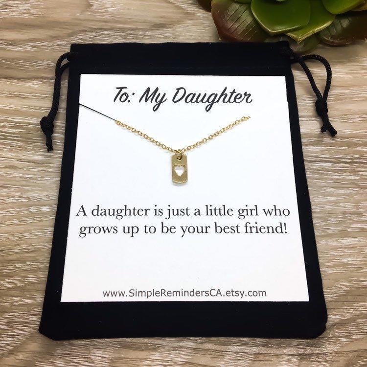 Daughter Gift, Tiny Heart Dog Tag Necklace, Stepdaughter Necklace, Dainty Heart Jewelry, Mother Daughter Necklace, Daughter Gift from Mom