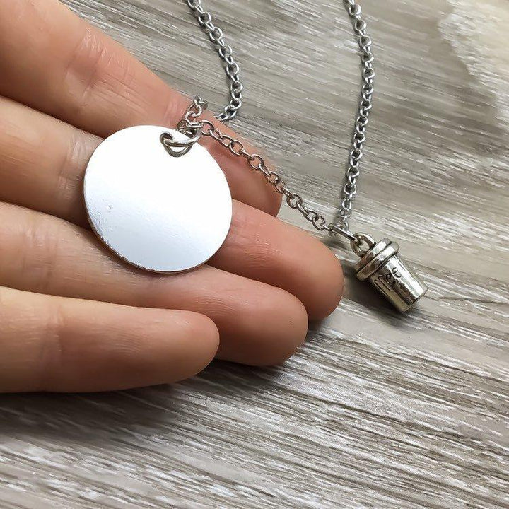 But First Coffee Coffee Necklace, Silver Coffee Cup Charm, Coffee Lover Gift, Coffee Jewelry, Stainless Steel Laser Charm, Teacher Gift