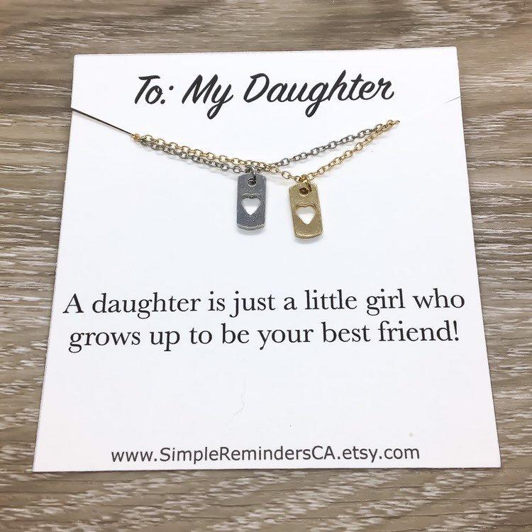 Daughter Gift, Tiny Heart Dog Tag Necklace, Stepdaughter Necklace, Dainty Heart Jewelry, Mother Daughter Necklace, Daughter Gift from Mom
