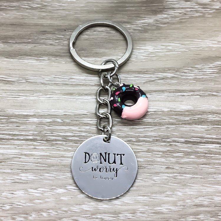 Donut Worry Be Happy, Donut Keychain, Donut Jewelry, Donut Charm, Foodie Gifts, Simple Reminder Gift for Her