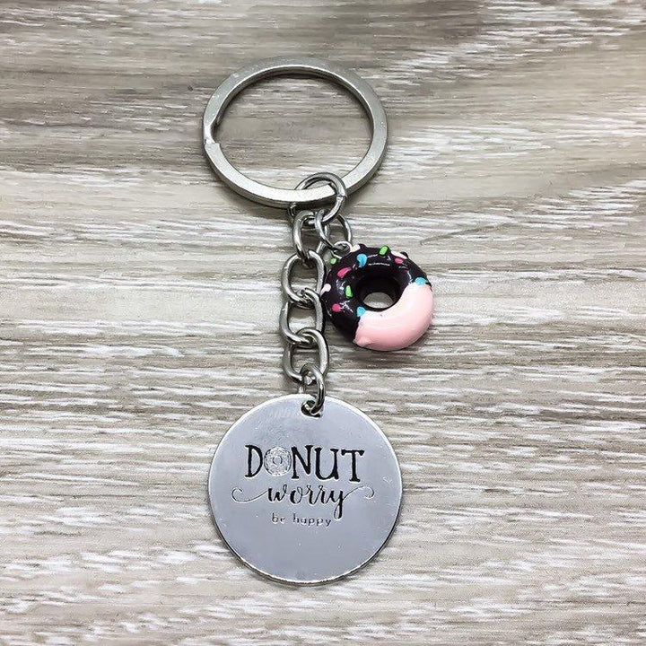 Donut Worry Be Happy, Donut Keychain, Donut Jewelry, Donut Charm, Foodie Gifts, Simple Reminder Gift for Her
