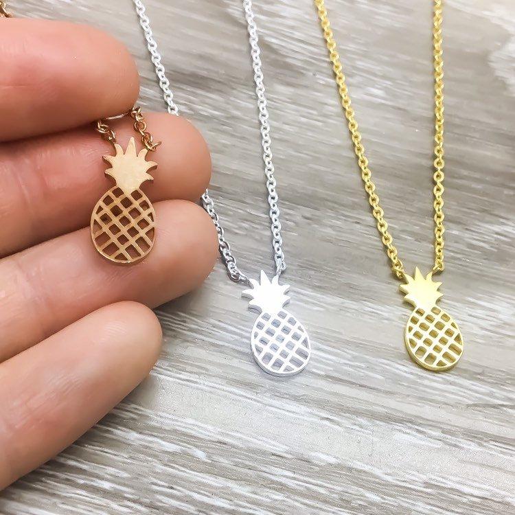 Tiny Pineapple Necklace, Dainty Rose Gold Jewelry, Pineapple Gifts, Tropical Gifts, Inspirational Necklace, Friendship Necklace