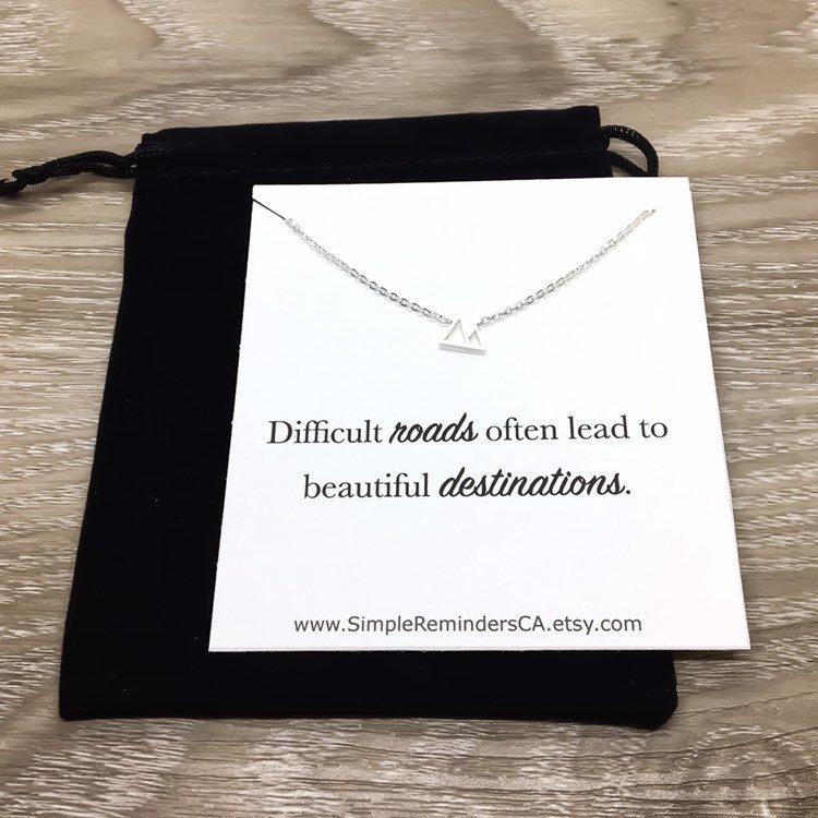 Difficult Roads Tiny Mountain Necklace, Inspirational Gift, Rose Gold Jewelry, Travel Gift, Minimalist Jewelry, Explore Necklace