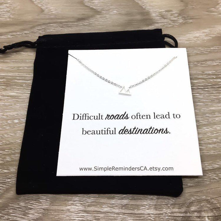 Difficult Roads Tiny Mountain Necklace, Inspirational Gift, Rose Gold Jewelry, Travel Gift, Minimalist Jewelry, Explore Necklace