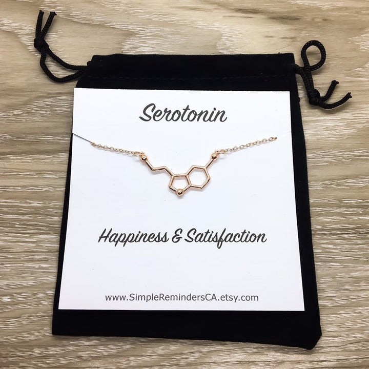 Rose Gold Serotonin Necklace, Happiness Jewelry, Molecular Necklace, Science Gift, Anatomy Molecule Pendant Necklace, Biology Jewelry