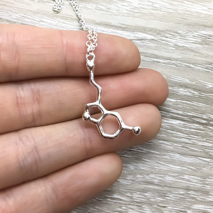 Silver Serotonin Necklace, Happiness Jewelry, Gold Molecular Necklace, Science Gift, Anatomy Molecule Pendant Necklace, Biology Jewelry