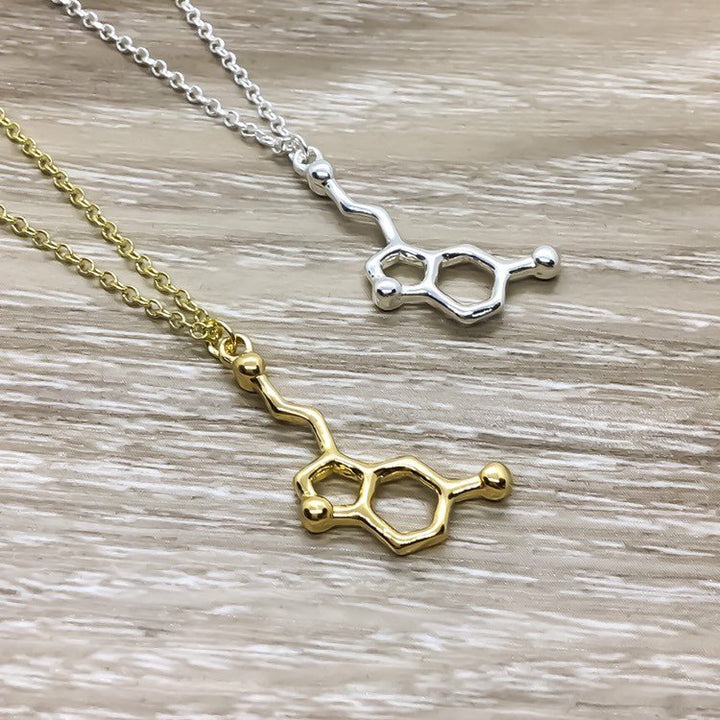 Silver Serotonin Necklace, Happiness Jewelry, Gold Molecular Necklace, Science Gift, Anatomy Molecule Pendant Necklace, Biology Jewelry