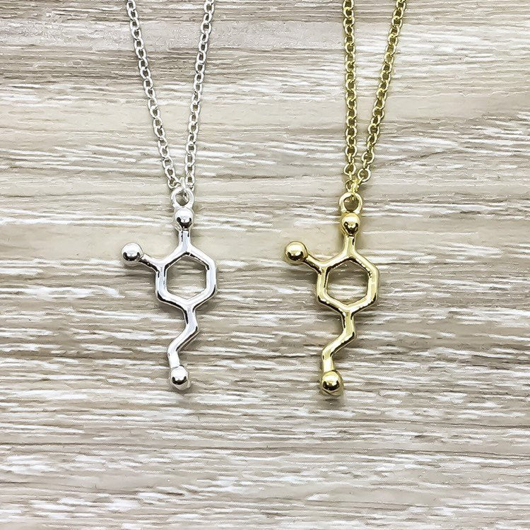 Dopamine Necklace, Love Jewelry, Passionate Gift, Gold Molecular Necklace, Science Gift, Anatomy Molecule Pendant Necklace, Biology Jewelry