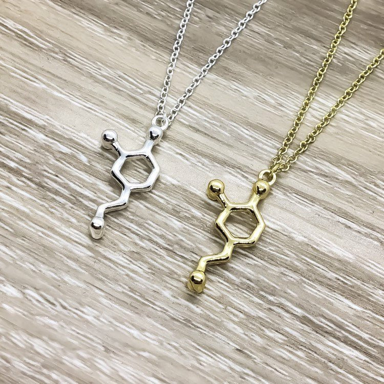 Dopamine Necklace, Love Jewelry, Passionate Gift, Gold Molecular Necklace, Science Gift, Anatomy Molecule Pendant Necklace, Biology Jewelry