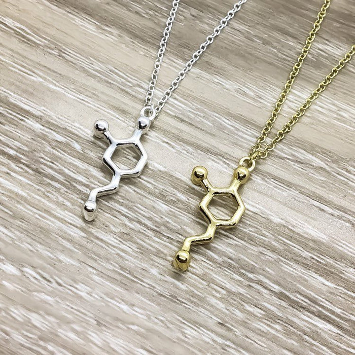 Dopamine Necklace, Love Jewelry, Passionate Gift, Gold Molecular Necklace, Science Gift, Anatomy Molecule Pendant Necklace, Biology Jewelry