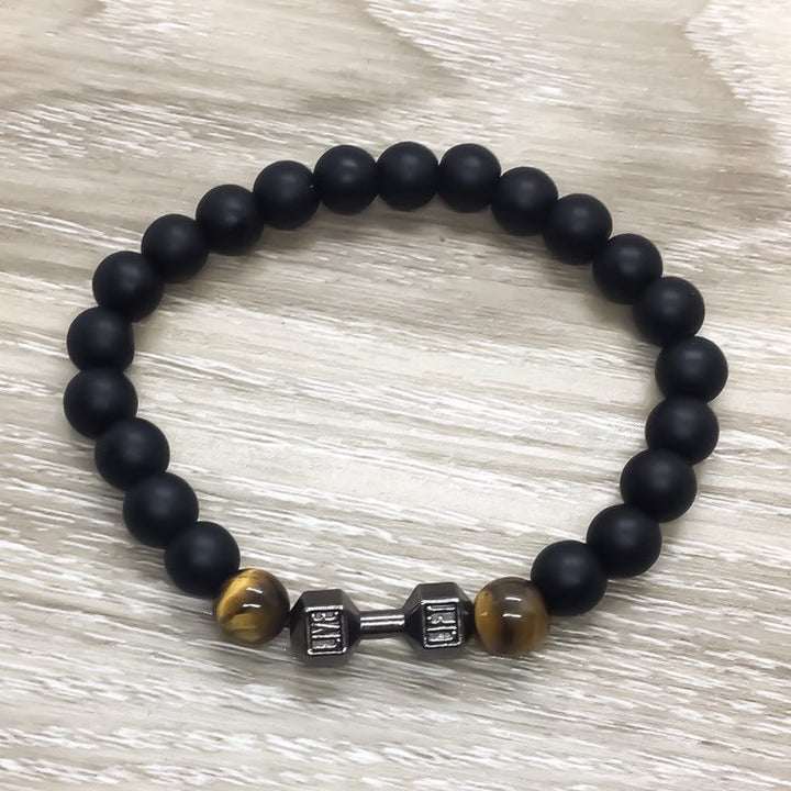 LIVE, LIFT Brown Black Fitness Beaded Bracelet, Weightlifting Jewelry, Gym Bracelet, Fitness Jewelry, Dumbbell Bead Bracelet, Coach Gift