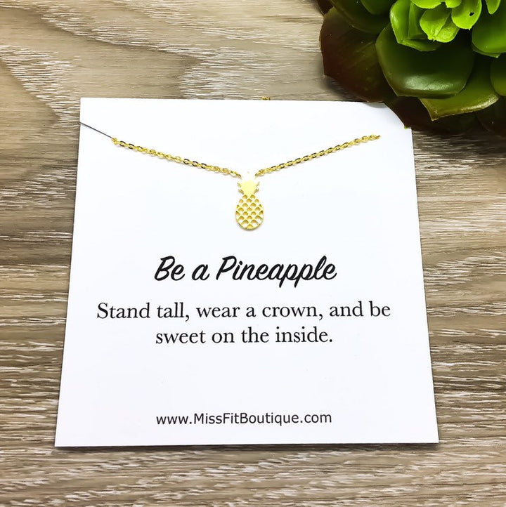 Tiny Pineapple Necklace with Inspirational Card, Dainty Jewelry, Pineapple Gift, Foodie Gift, Friendship Necklace, Gift for Best Friend