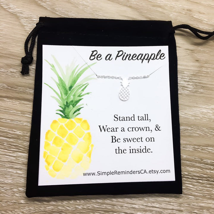Tiny Pineapple Necklace with Inspirational Card, Dainty Jewelry, Pineapple Gift, Foodie Gift, Friendship Necklace, Gift for Best Friend